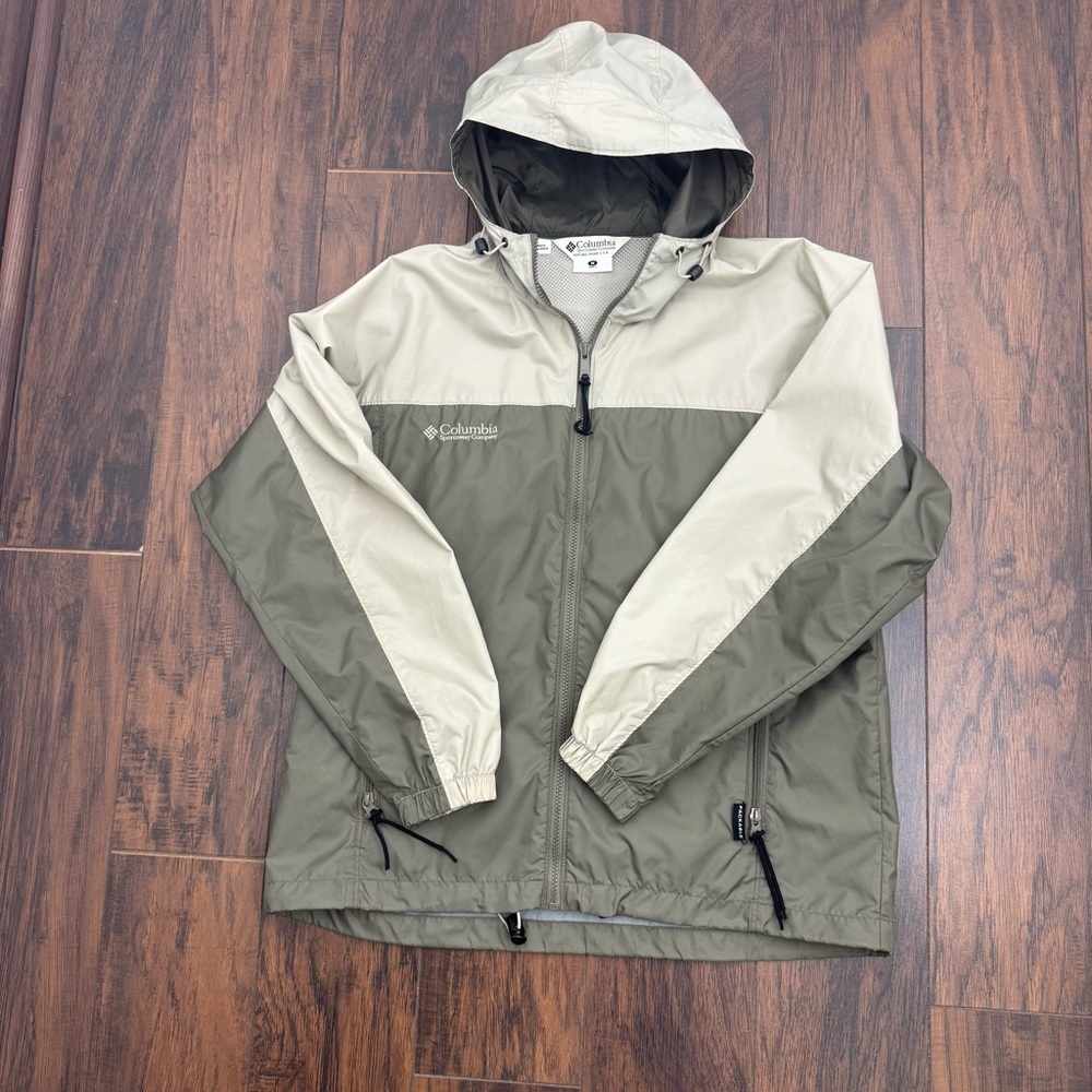 Vintage Columbia Packable Windbreaker Jacket Mens Medium Two-Tone Green Gray Y2K